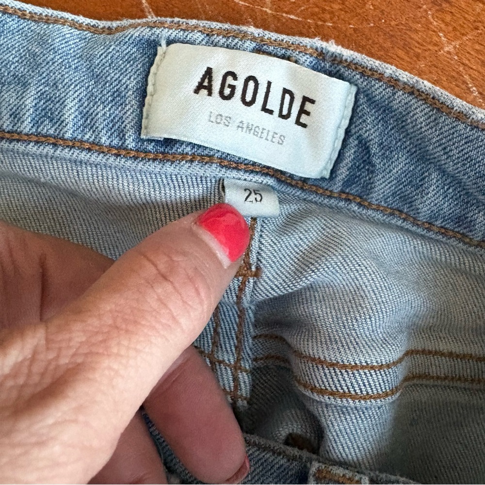 AGOLDE‎ Willow Mid Rise Slim Straight Raw Hem Jeans Light Wash 25 - Picture 7 of 9